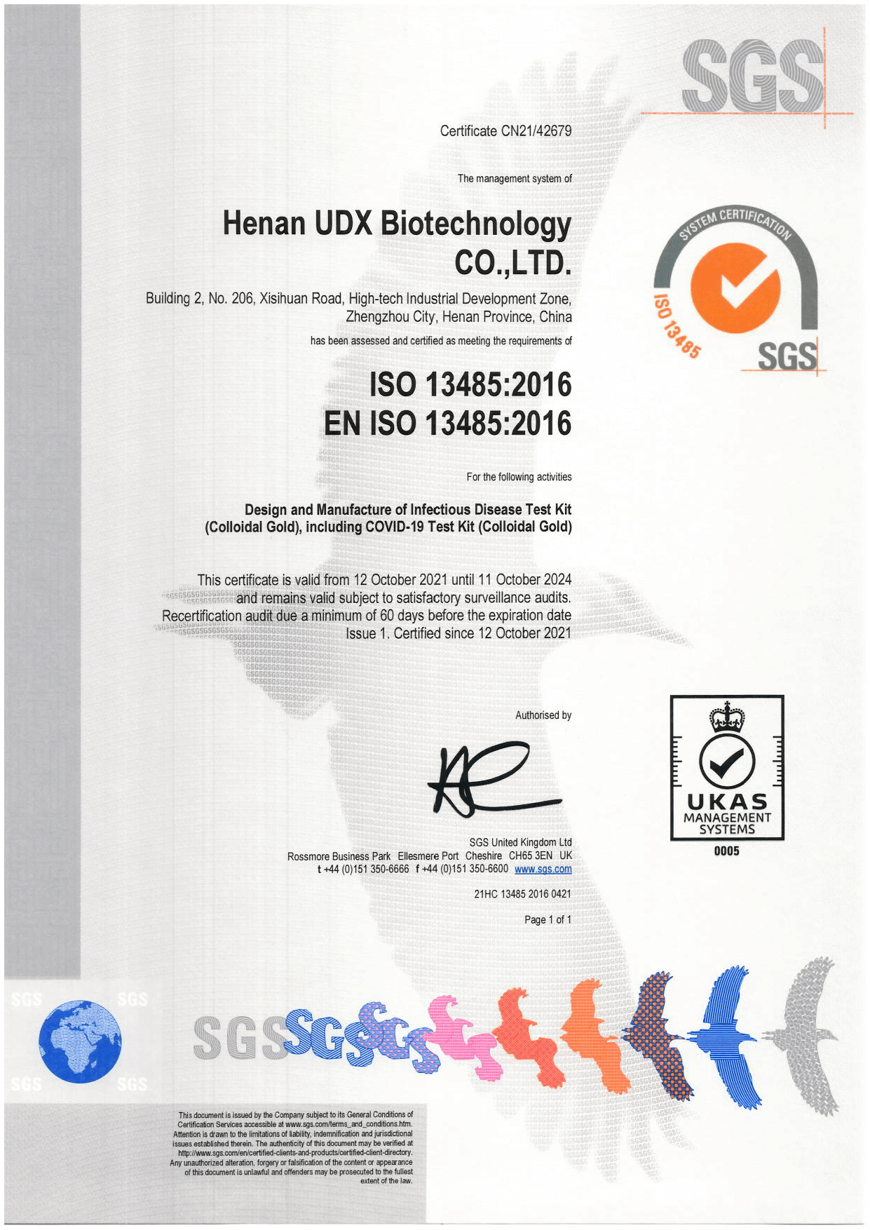 Certificado de Antígeno Swab Swab de SGS Rapid Antigen Atau - UDXBIO